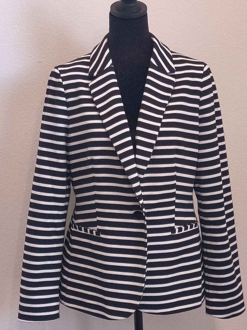 Chico's Black & White Striped Single-Button Blazer